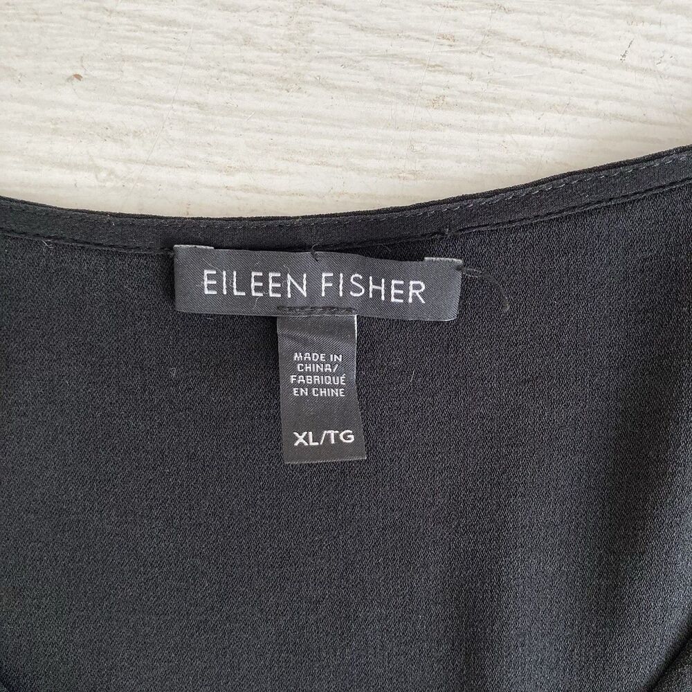 Eileen Fisher Black 100% Silk V-Neck Boxy Top Blouse Size XL Lagenlook Womens - Picture 6 of 7